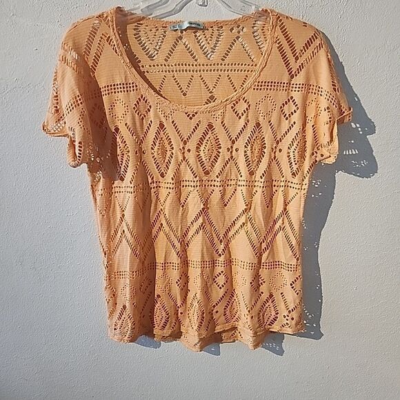 Maurice's Peach Coral crochet Cut Out women's Shirt sleeve top Large - Picture 1 of 4